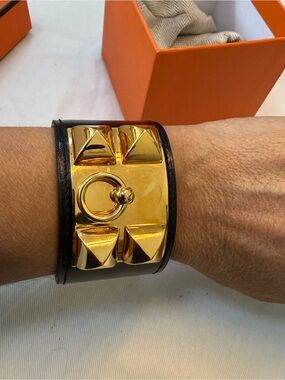 Hermes Collier De Chien bracelet Gold Cuff Bracelet